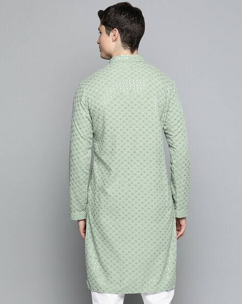 Embroidered Long Kurta with Mandarin Collar