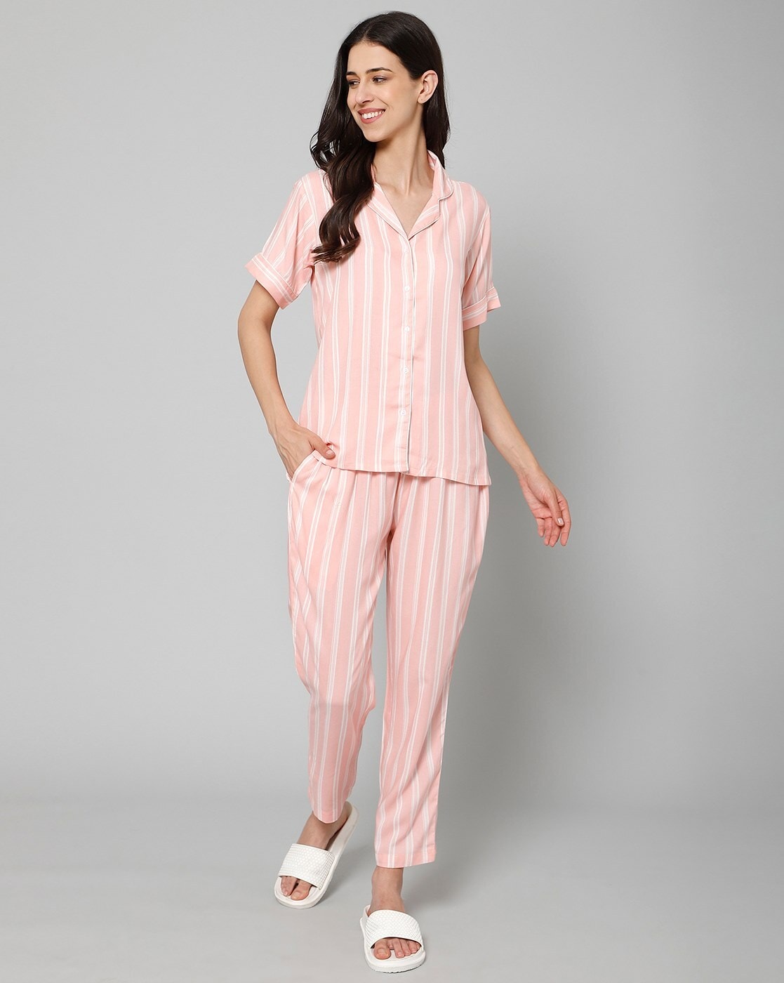 Pink and best sale white striped pajamas