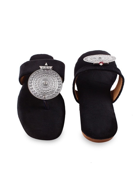 Fancy black best sale flip flops