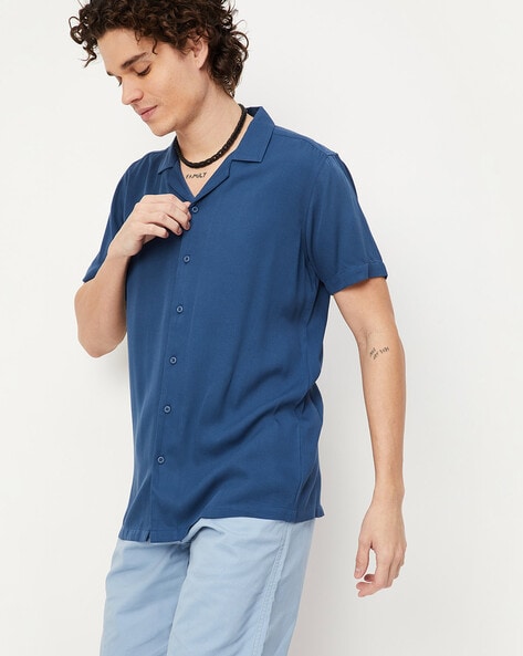 Men Cross Dyed Half Placket Regular Shirt