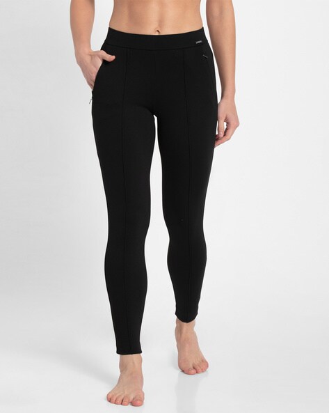 Women's Super Combed Cotton Elastane Stretch Yoga Pants with Side Zipper  Pockets - Navy Blazer