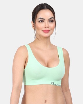 Buy Amour Secret Women's Lightly Padded Non Wired Sports Bra  (S3232-Black-Emb.Green-Light Orange_FS) at