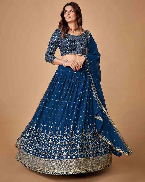 Embellished Flared Lehenga Choli Set with Dupatta