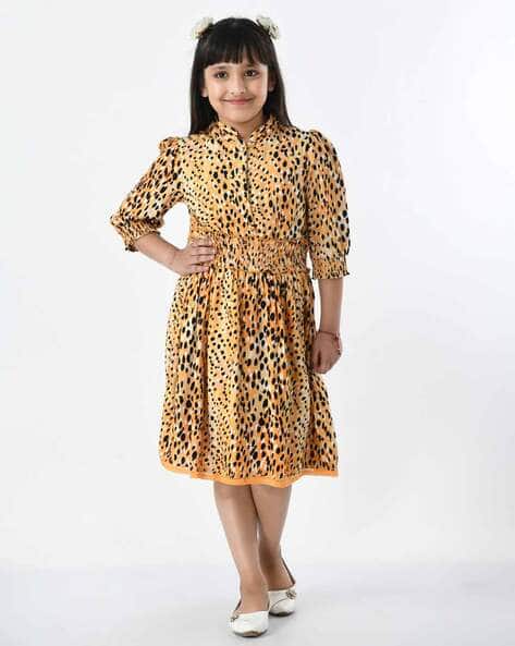 Animal Print Yellow Frock Tiger Girl Ajio Girls Tiger Print Dress