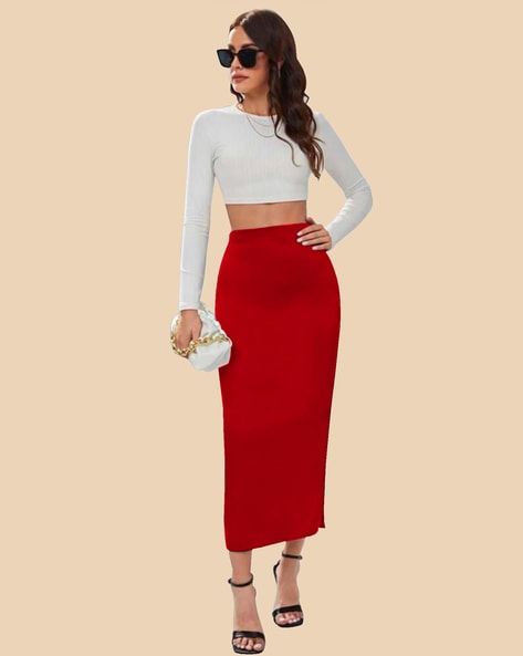 Full length shop red pencil skirt