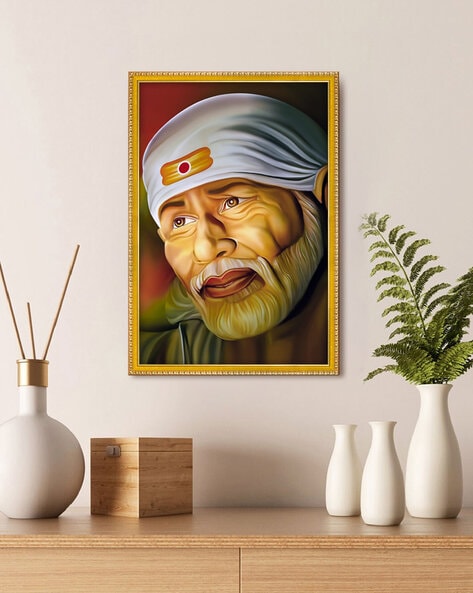 999store Lord Sai Baba Painting with Photo Frame