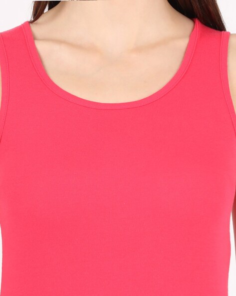 Buy Women's Super Combed Cotton Rib Fabric Slim Fit Solid Tank Top - Blush  Pink A113