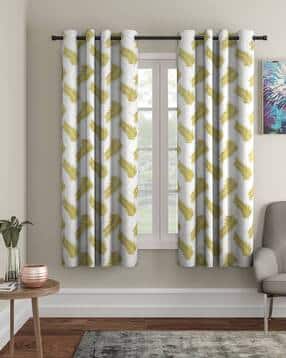 cortina eyelet curtain Set of 2 Leaf Print Window Curtains-picture-18