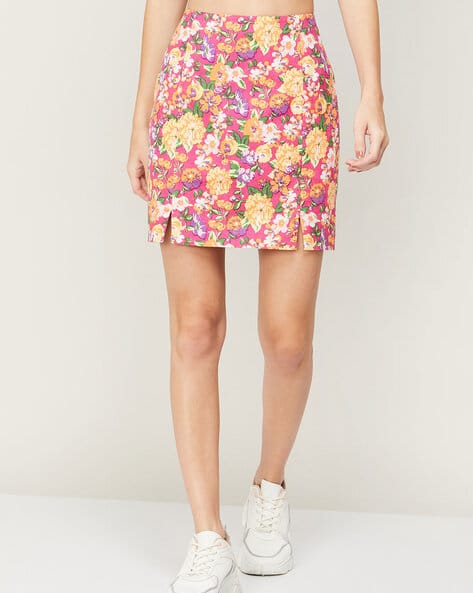 treat urself Floral cotton mini skirt