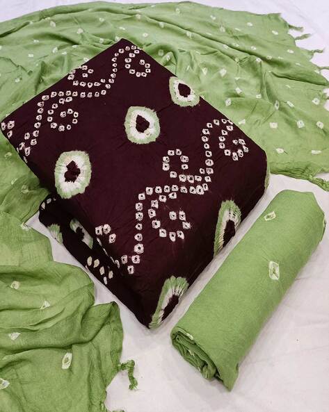 Buy Hand printed green cotton dress material | Kutchculture