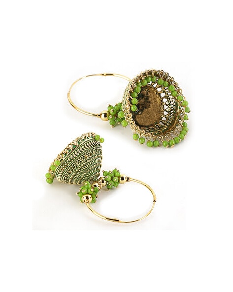 Parrot Green Kundan Meenakari Earrings Catalog