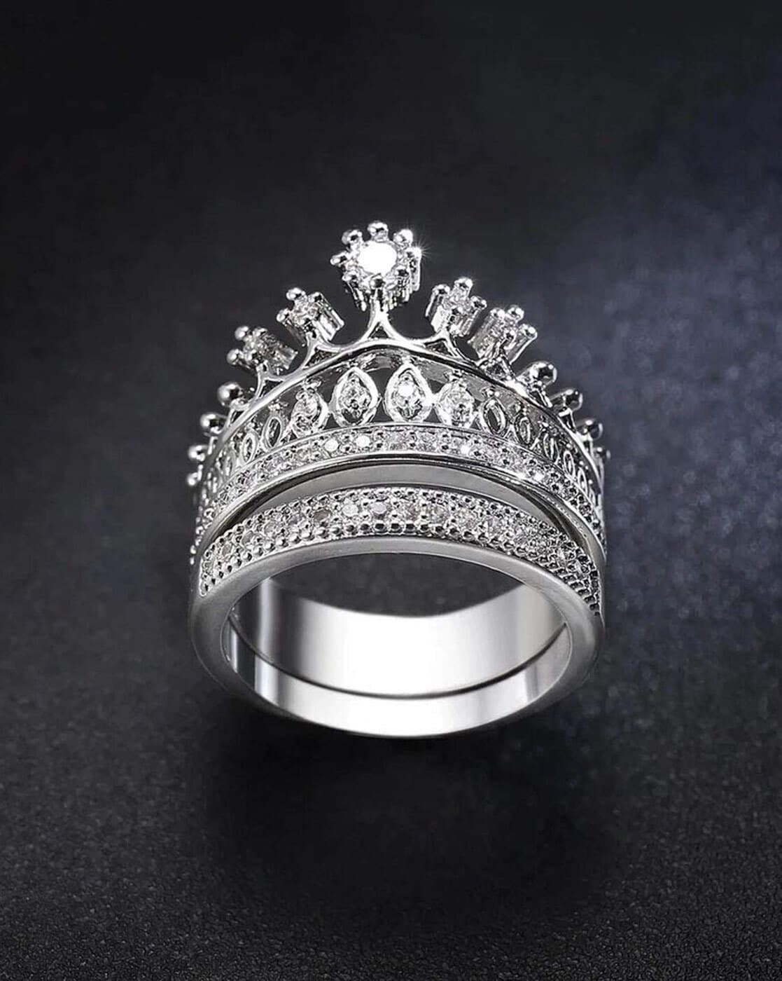 Exquisite Carving Simple 925 Silver Crown Engagement Ring - Crown Rings