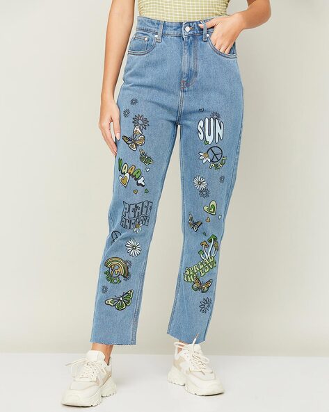 Printed straight jeans - Woman