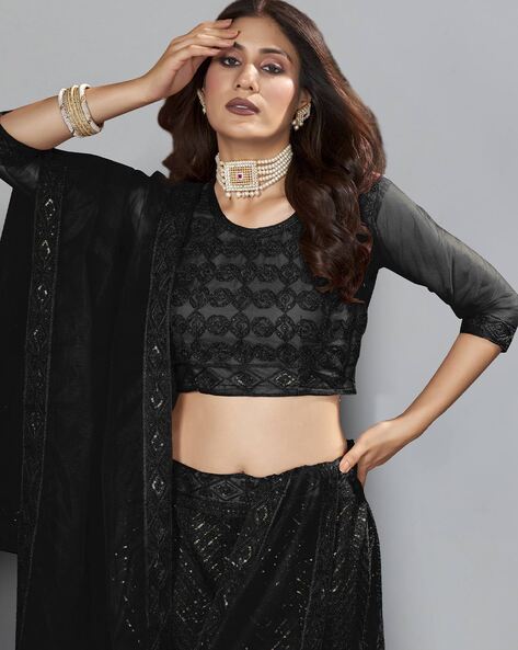 Glorious Black Sequins Embroidered Net Party Wear Lehenga Ch