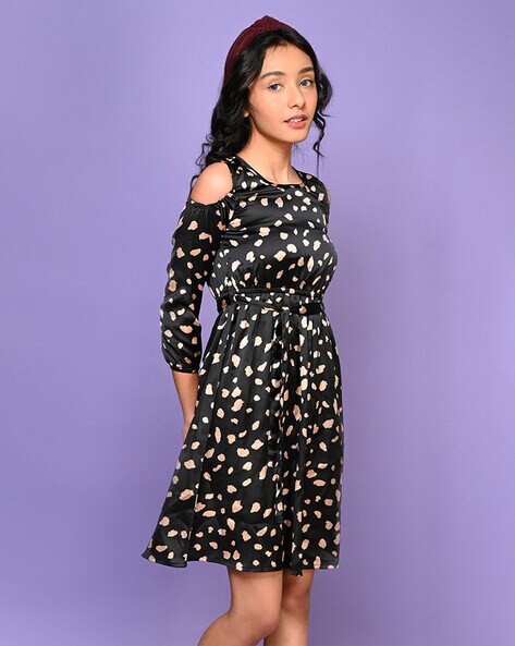 Fancy dress For Women & Girls, Knee Length frock Dresses,Women Dresses,Polka  dot dress Black Colour