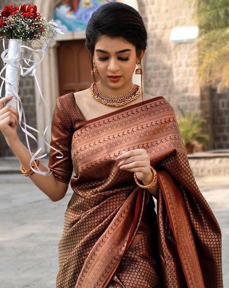 Wine Festive Wear Woven Banarasi Silk Saree