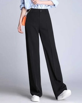 Buy Broadstar Women Black Wide Leg Loose Fit HighRise Stretchable Formal  Trousers at Amazonin