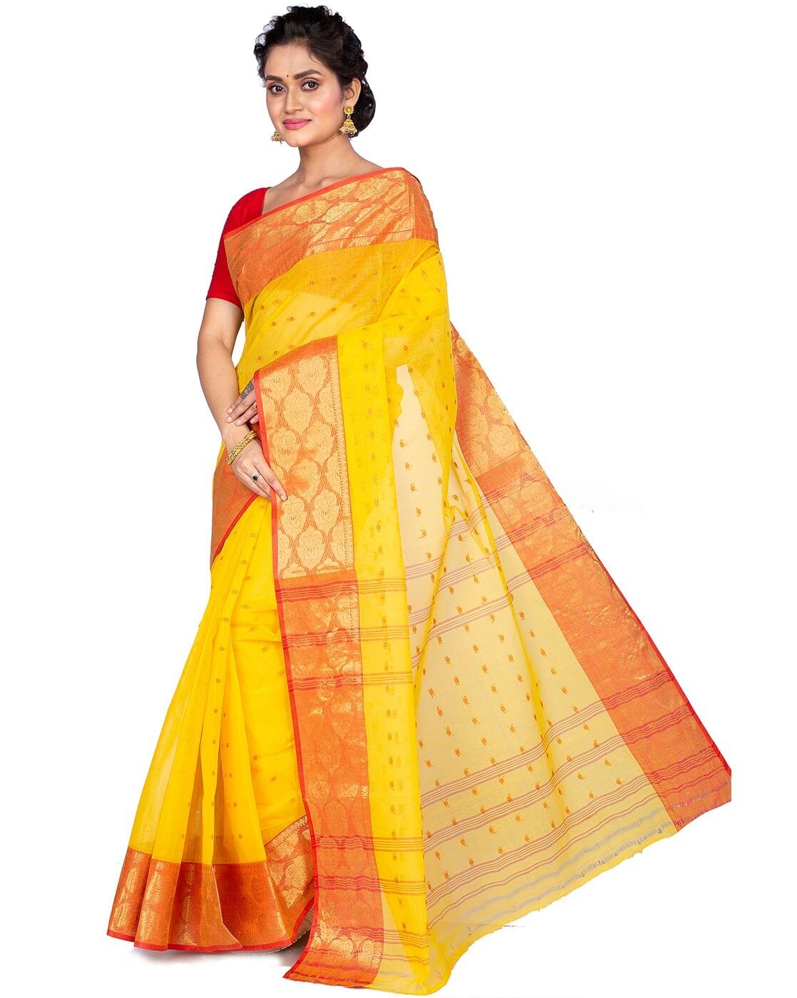 Handloom Pure Cotton Tant Saree in Yellow : SPN7268