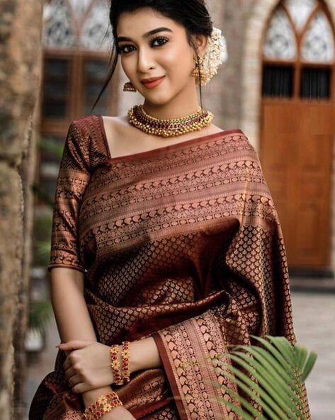 Buy Online Designer Traditional Saree Weaving Silk in Orange : 261287 -  Saree