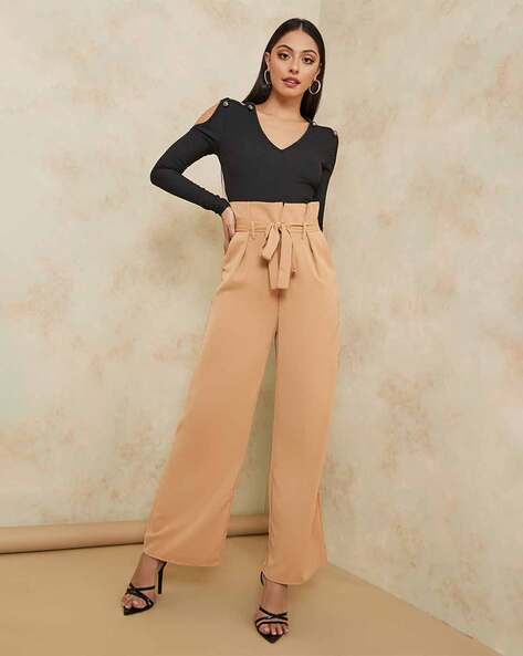 Buy Beige Checked Trousers for Women | ONLY | 242360901