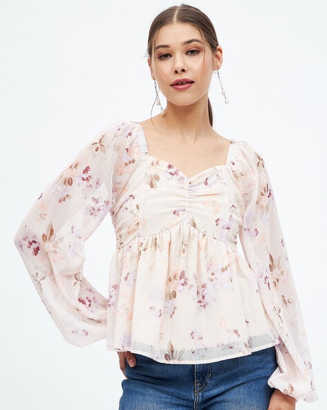 Floral Print Square-Neck Top