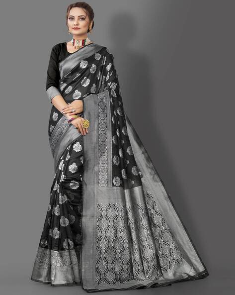 Pre Order : Silver And Black Woven Banarasi Silk Saree With Heavy Embr –  Zari Banaras