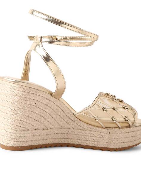 Rose gold cheap studded wedges