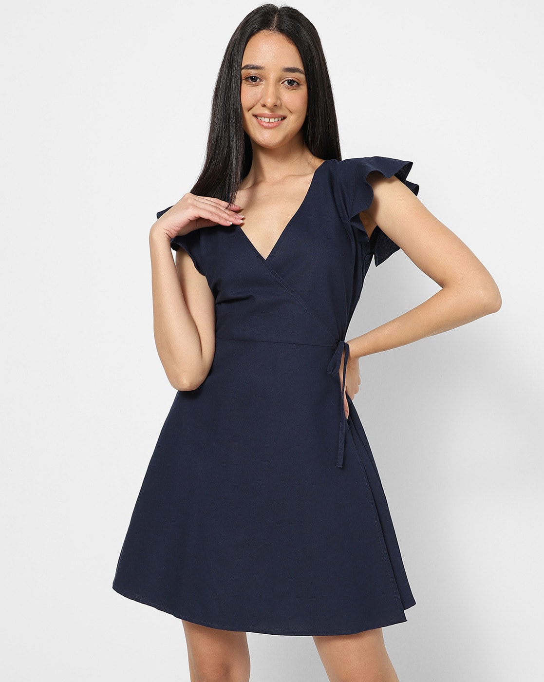 Lycra Navy Blue Regular Fit Women Dress(266TK6021P)