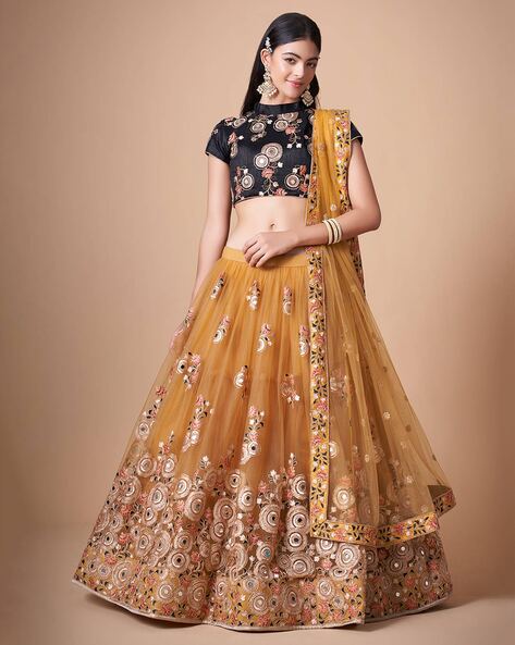 Buy Wedding Party Wear Indian Designer Golden Lehenga Choli Dupatta for  Girls and Women Custom Stiched Lengha Blouse Embroidered Thread Sari 2  Online in India - Etsy