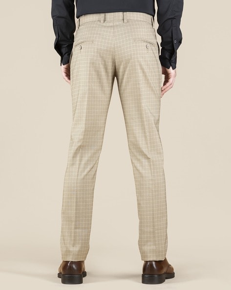 Slim Fit trousers - Beige/Checked - Men | H&M IN