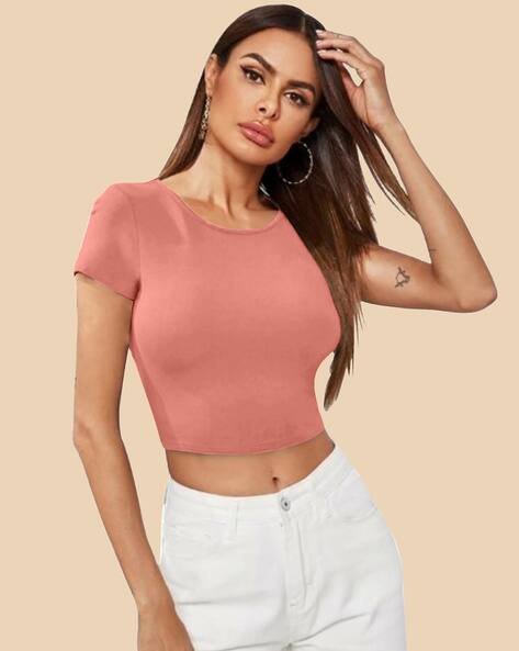 DREAM BEAUTY FASHION Fitted Round-Neck Crop Top