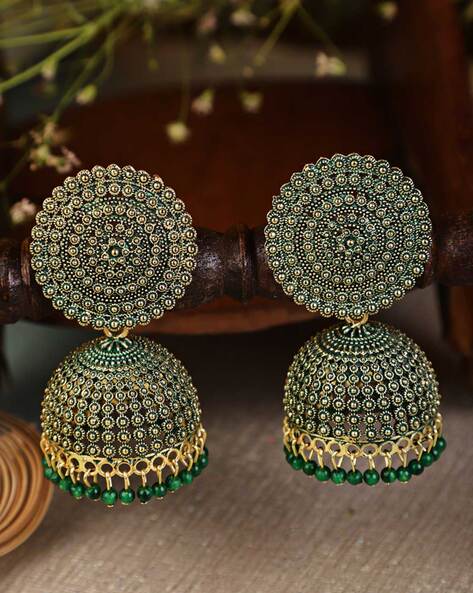 Women's Alloy Jhumka Earrings in Gold and Green | Jhumka earrings, Online  earrings, Women's earrings