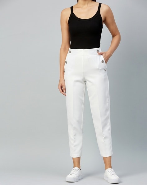 Buy I LOVE SHE Womens Slim Fit Trousers White XS at Amazonin