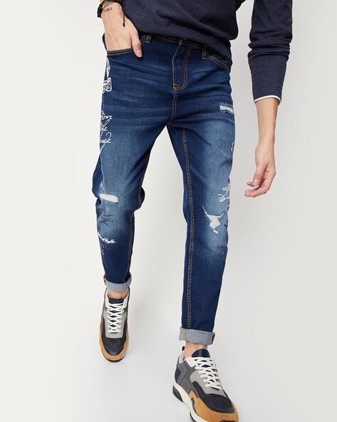 Buy Locomotive Dark Blue Tapered Fit Highly Distressed Stretchable Jeans  for Men Online at Rs.812 - Ketch