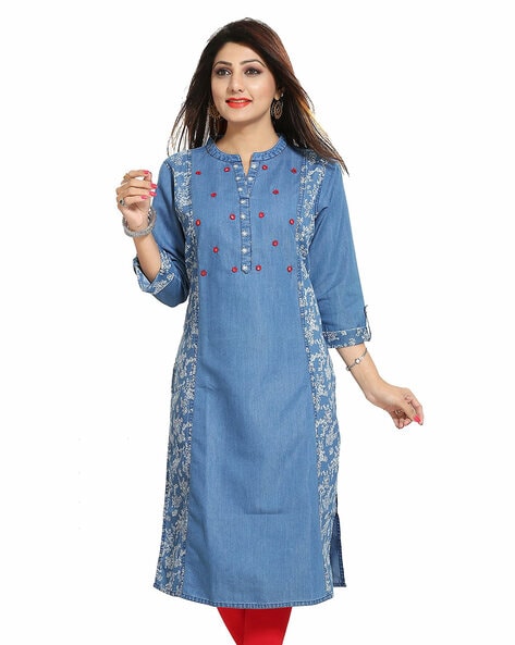 Blue Casual Embroidered Denim Kurti For Ladies, Wash Care: Machine wash,  Size: Large at Rs 640 in Noida