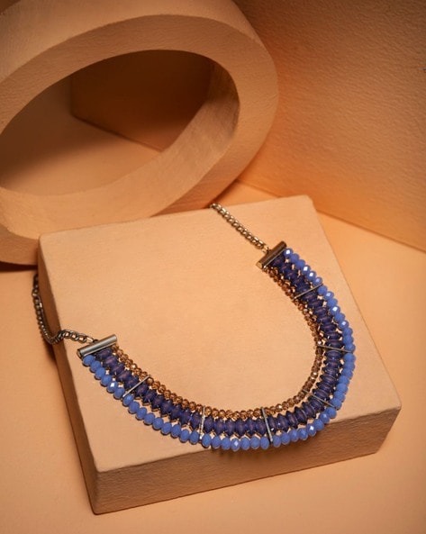 Blue Beads Set with Silver Kundan Locket - Jewellery Designs