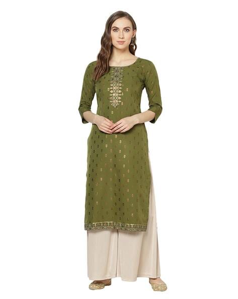 Buy Gold Printed Anarkali Kurti with Palazzo Set for Women's and Girls  Rayon (S, White) at Amazon.in