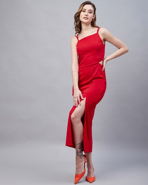 Strapless Red Long Dress for Prom with High Thigh Slit – loveangeldress