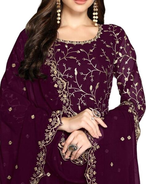 Women's Purple Bandhani Printed Modal Suits & Dress Materials