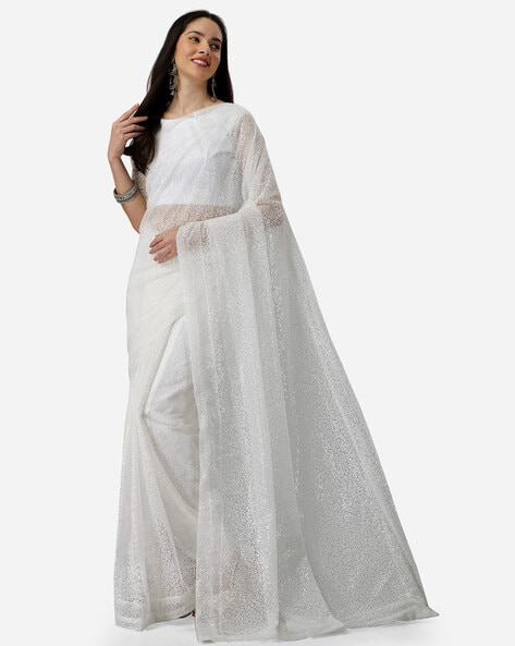 Buy BANARASI PATOLA White With Silver Zari Weaved Banarasi Silk Saree And  Beautiful Jacquard Weave Pallu And Blouse With Blouse Piece | Shoppers Stop