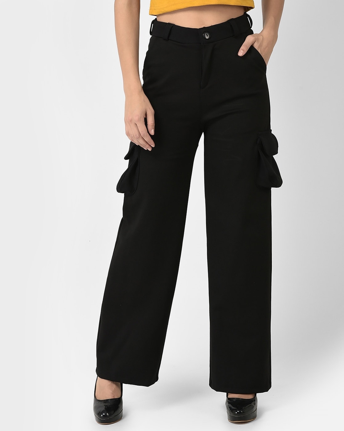 Women's Black Cargo Pants High Rise Wide Leg | Ally Fashion