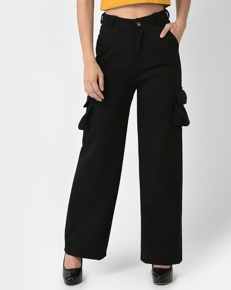Black Wide Leg High Waisted Cargo Trouser  Trousers  PrettyLittleThing