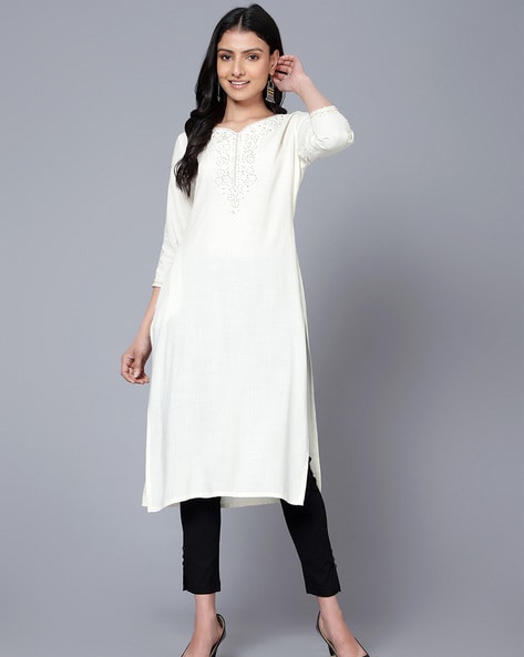 Pre Order: Lace Work And Pleated Off White Kurti With Pant | Little Muffet
