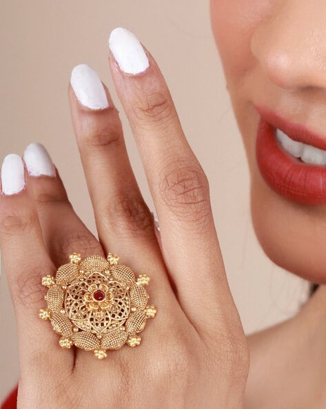 Gold and silver tone oxidized ring in floral shape KALKI Fashion India