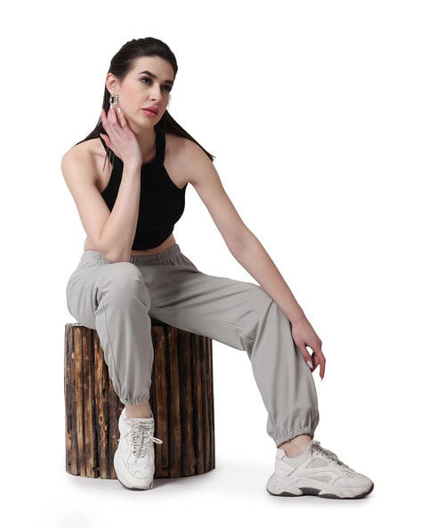 Buy Popwings Casual Grey Solid Twill Joggers For Women, Relaxed Fit Joggers, Daily Wear Joggers Women, Joggers for Gym Wear