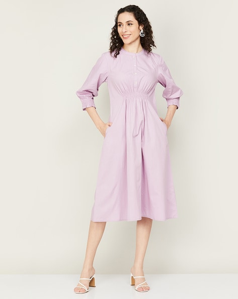 Stylish, Trending, Puff Sleeves, Full Sleeves, Square Neck, Knee Length,  Purple, Lavender Dress For Women, Dresses,
