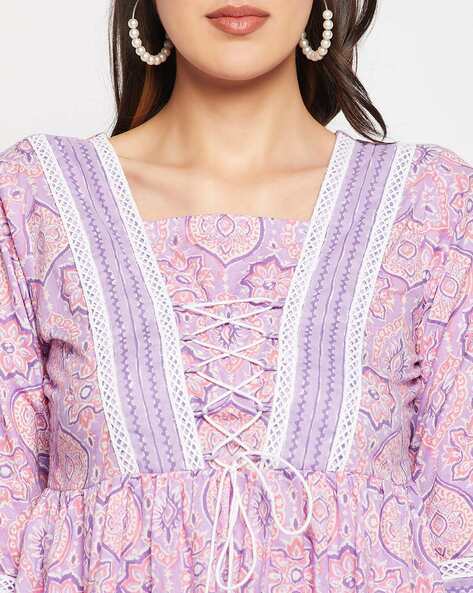 Floral Printed Tunic with Lavender Embroidery