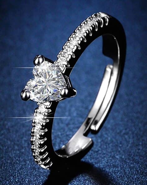 Silver-Plated American Diamond-Studded Adjustable Ring