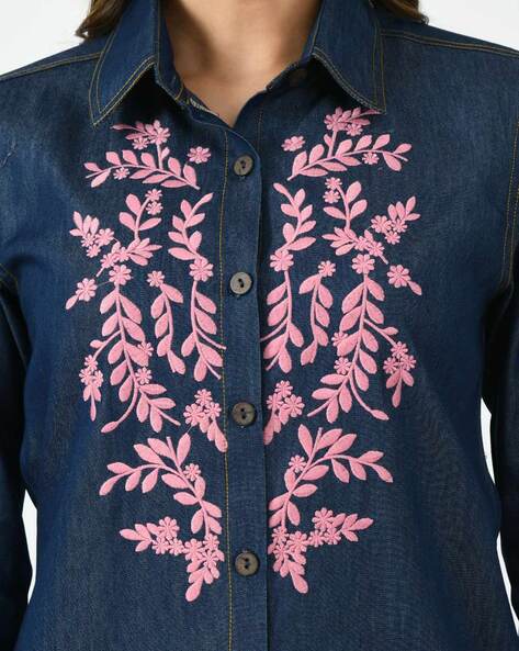 ETRO floral-embroidered Denim Shirt - Farfetch