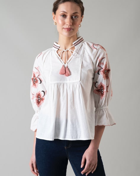 Stylish Floral Embroidered White Top at Rs 799, Embroidered Women Tops